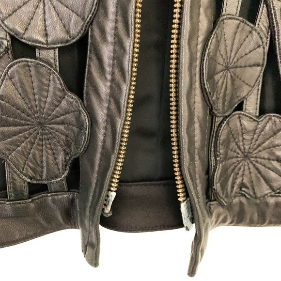 Rare & HTF Gemma Kahng New York VTG Cut-out Black Floral Runway Leather Jacket S - Picture 13 of 16